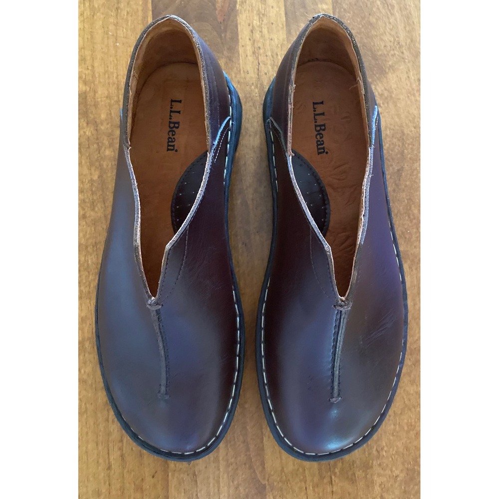 LL Bean Vintage Brown Leather Comfort Loafers Clog Made in Portugal Womens 7.5 M